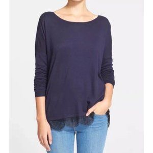 Joie Yael Womens Blue Lace Hem Sweater Cashmere Relaxed Scoop Back size Small
